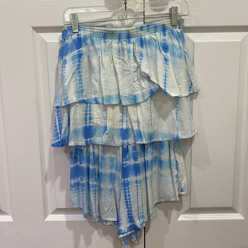 Blue and White Strapless Romper